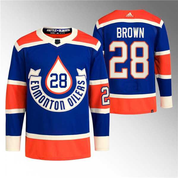 Mens Edmonton Oilers #28 Connor Brown 2023 Royal Heritage Classic Primegreen Stitched Jersey Dzhi